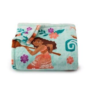 Disney Moana Aqua Teal Plush Throw Blanket with Coral and Purple Accents